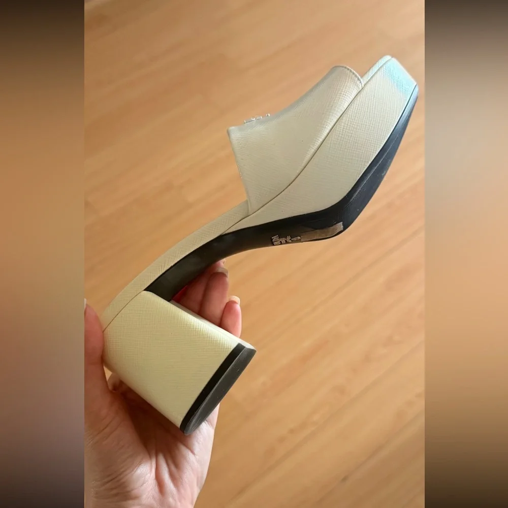 Prada Cream Leather Slide Mules with Logo - Picture 8 of 8